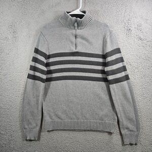 Tahari Sweater Men medium 1/4 Zip‎ Stretch Knit Gray Striped